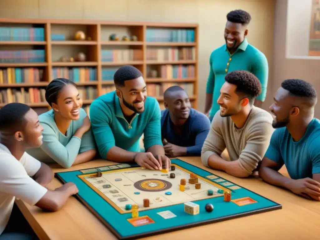 Juego ancestral en aula moderna: diversión educativa Estudiantes de diferentes edades juegan un juego antiguo con entusiasmo en un aula moderna