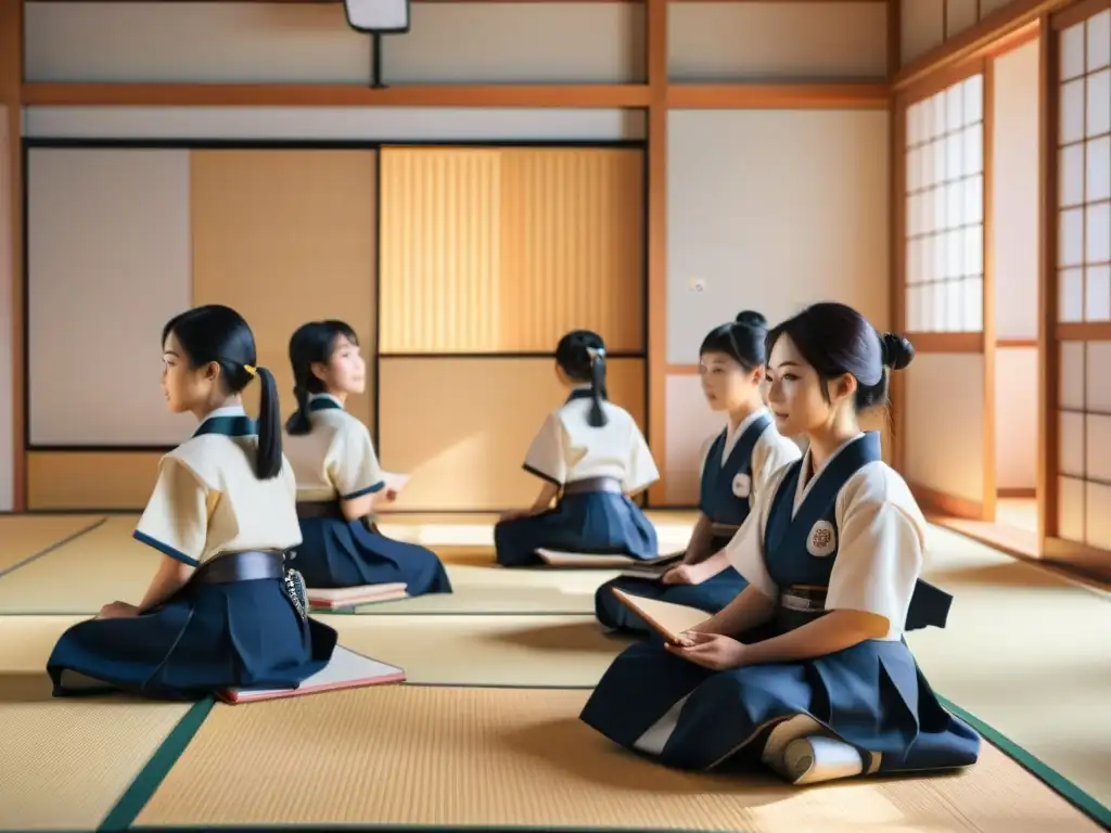 Estudiantes japoneses juegan con tablets en aula tradicional