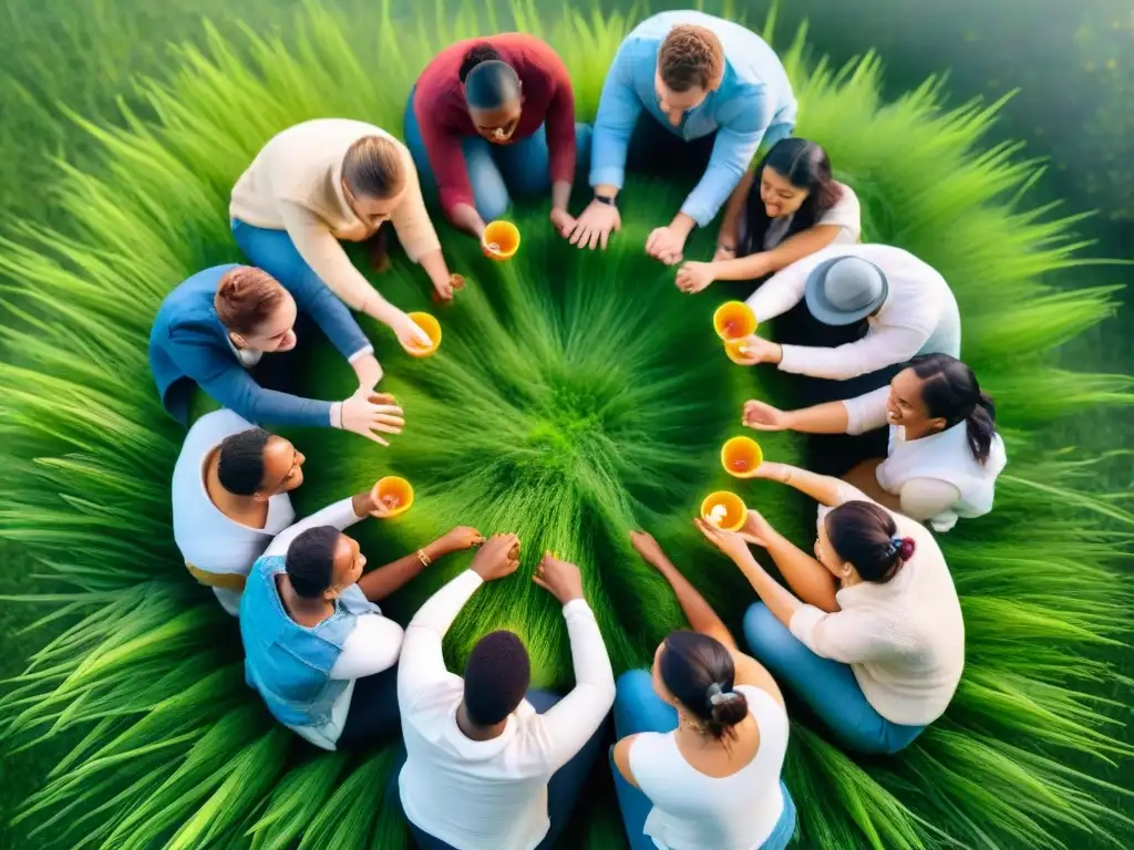 Estudiantes participando en juegos cooperativos trabajo en equipo en un campo verde, demostrando solidaridad y camaradería