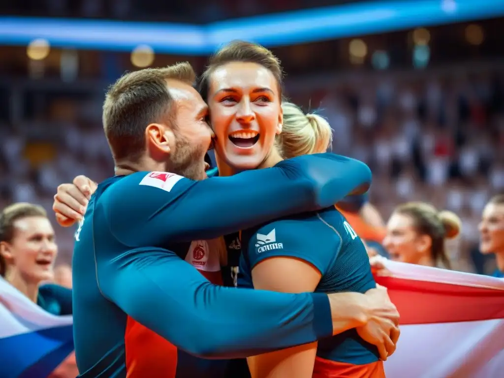 Celebración del éxito internacional del equipo de voleibol de Rusia en un escenario grandioso