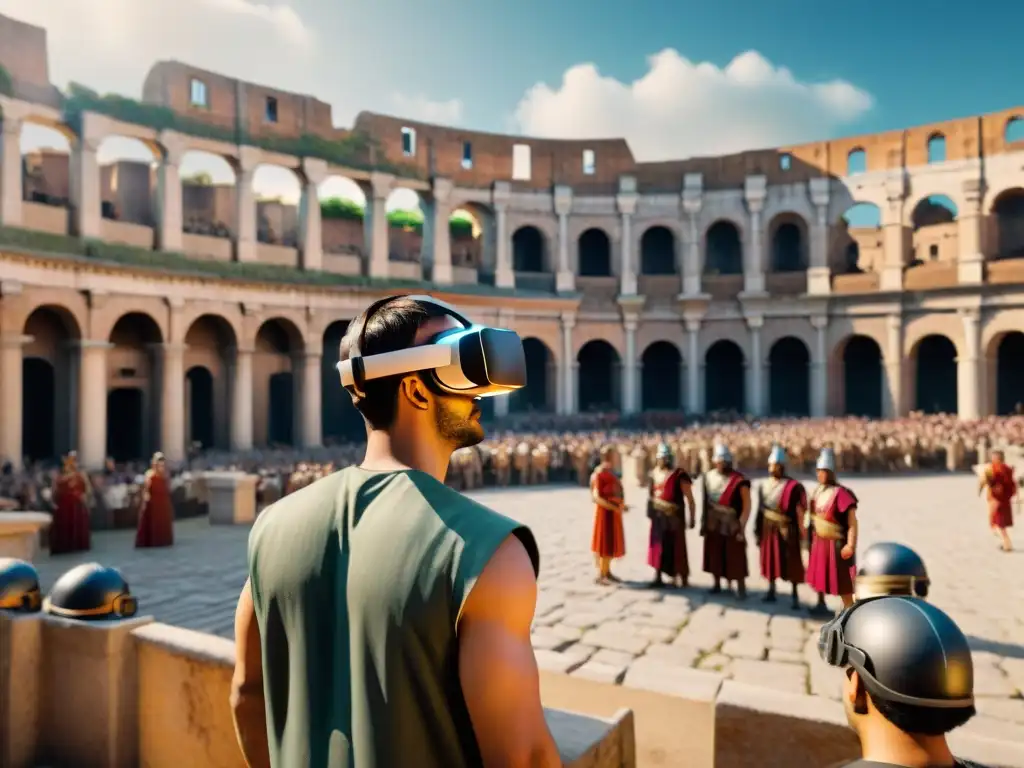 Experiencia interactiva de historia en VR ambientada en Roma antigua con mercado, ciudadanos y juegos de carros