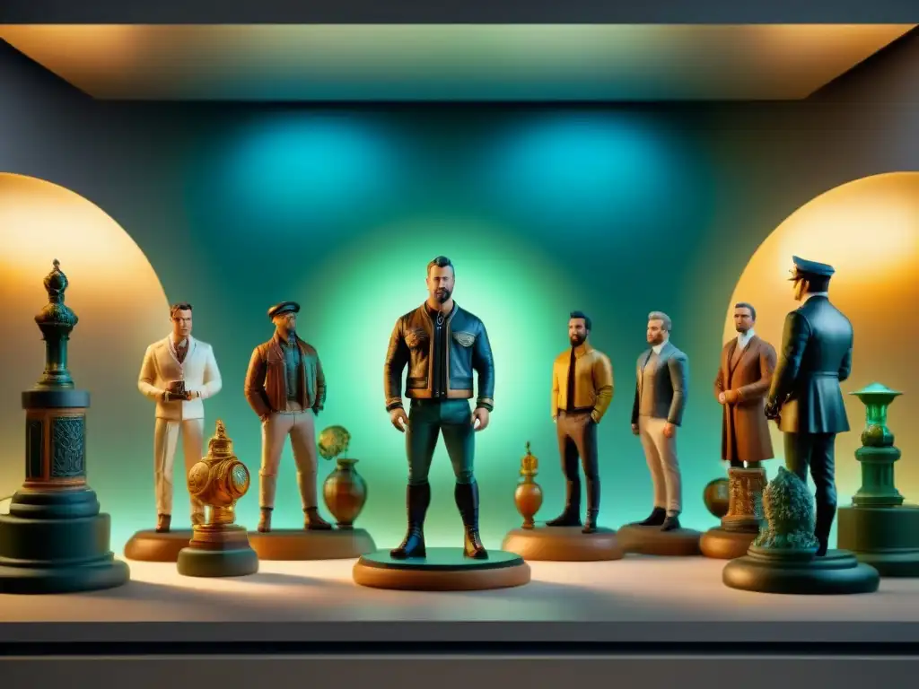 Exhibición experta de figuras coleccionables en un entorno museístico iluminado