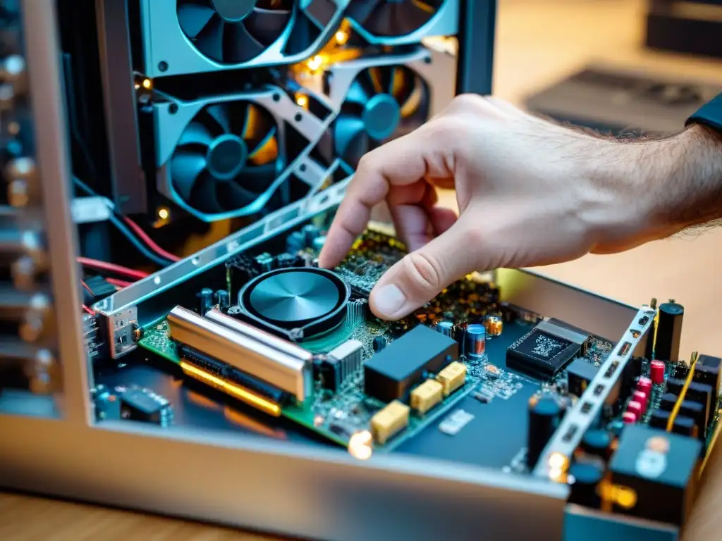 Un experto ensambla paso a paso una tarjeta gráfica en placa base de PC gaming