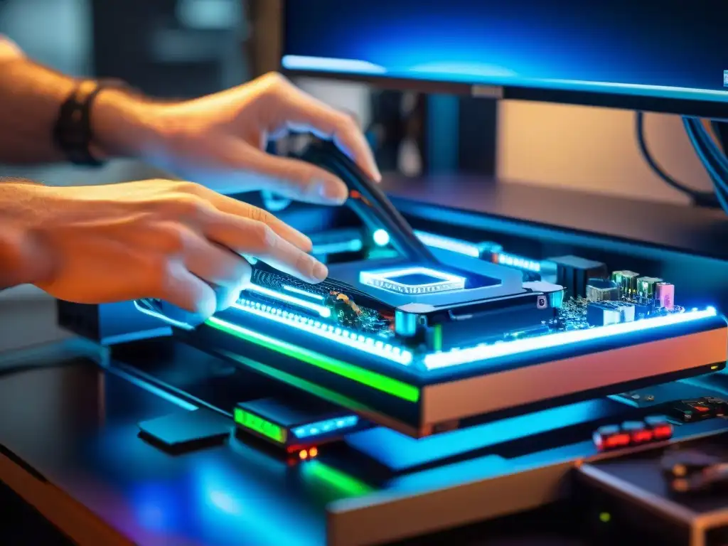 Un experto ensambla con precisión un PC gaming paso a paso, resaltando la tecnología avanzada y la dedicación