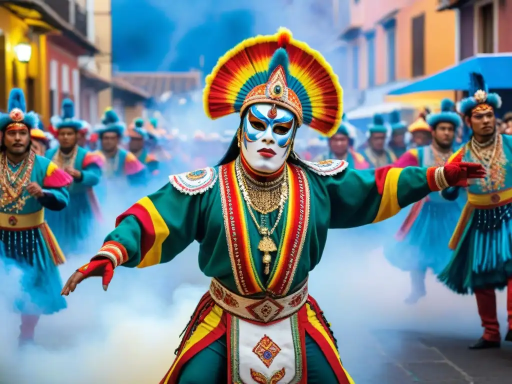 Explosión de colores y movimientos en La Diablada de Oruro resaltando la influencia de la cultura africana en Bolivia