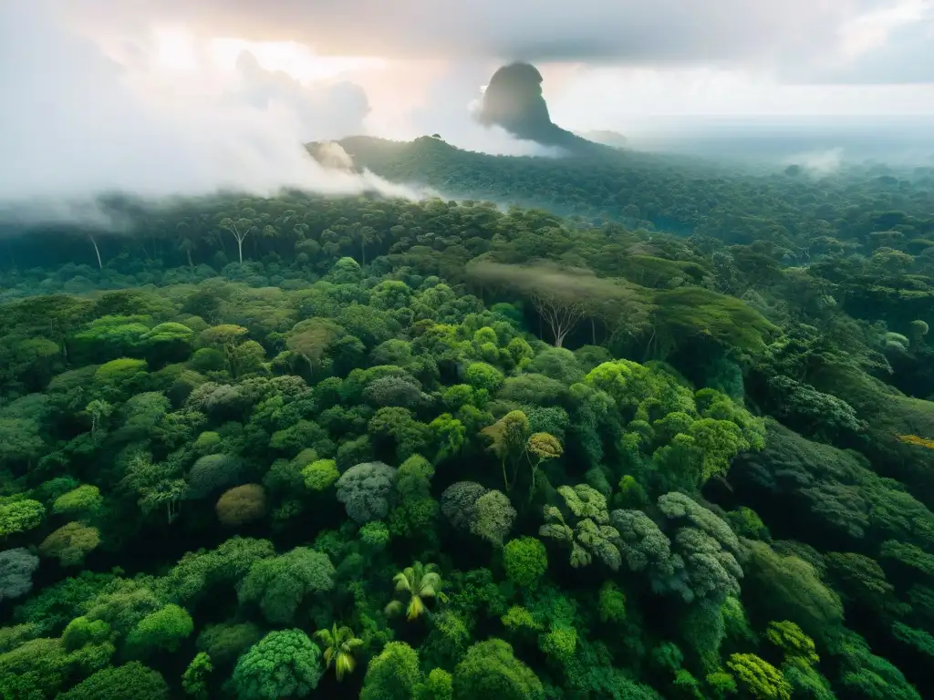 Un exuberante bosque tropical rebosante de vida, resaltando la importancia de la financiación juegos sostenibles ecológicos