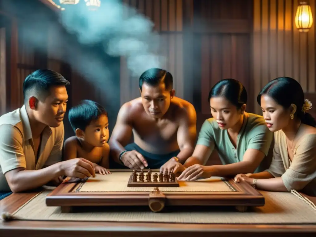 Familias filipinas disfrutan del juego Sungka en hogar tradicional