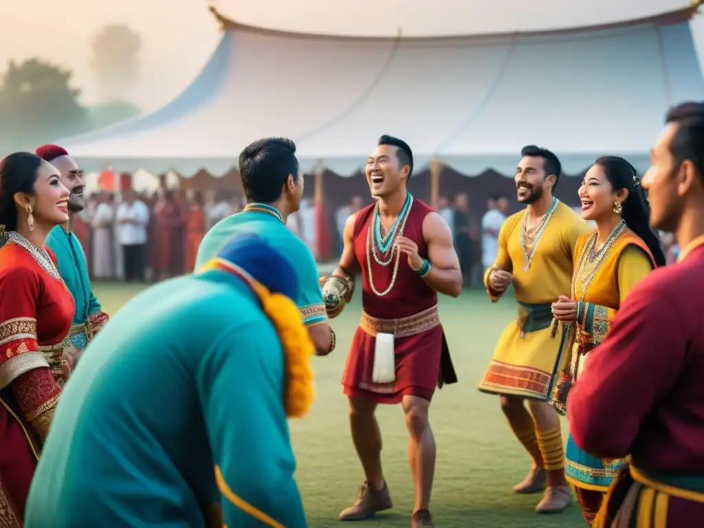 Celebración festiva con juegos tradicionales en festivales contemporáneos: diversión y tradición se entrelazan en una imagen vibrante y colorida