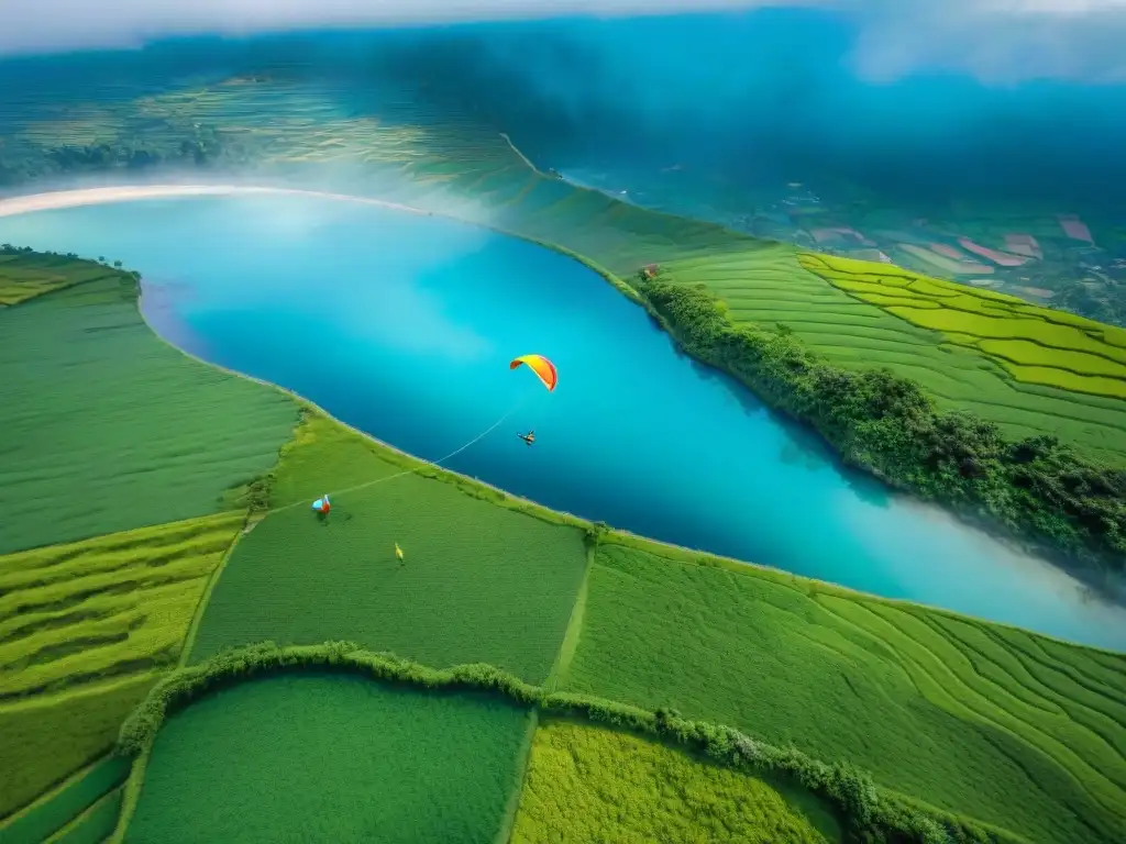 Festival de cometas vibrante en Bali, Indonesia, con cometas coloridas llenando el cielo y locales y turistas participando en Kite Fighting en Asia