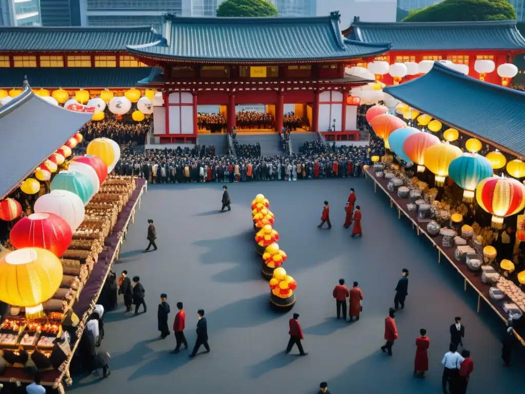 Un festival japonés moderno con juegos tradicionales Asia moderna en una plaza bulliciosa de Tokio, llena de coloridas luces y diversión