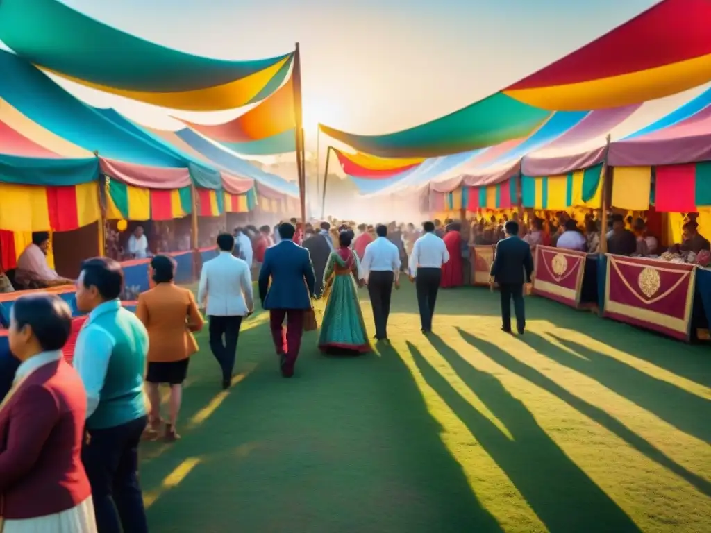 Festival de juegos tradicionales al atardecer Festival de juegos tradicionales: escena vibrante y bulliciosa con participantes de todas las edades disfrutando de competencias animadas al atardecer
