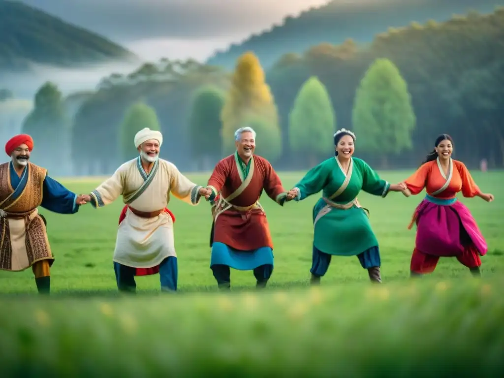 Juego de sacos en festival: diversión y tradición Festivales de juegos tradicionales: Grupo alegre compitiendo en carrera de sacos en campo verde vibrante