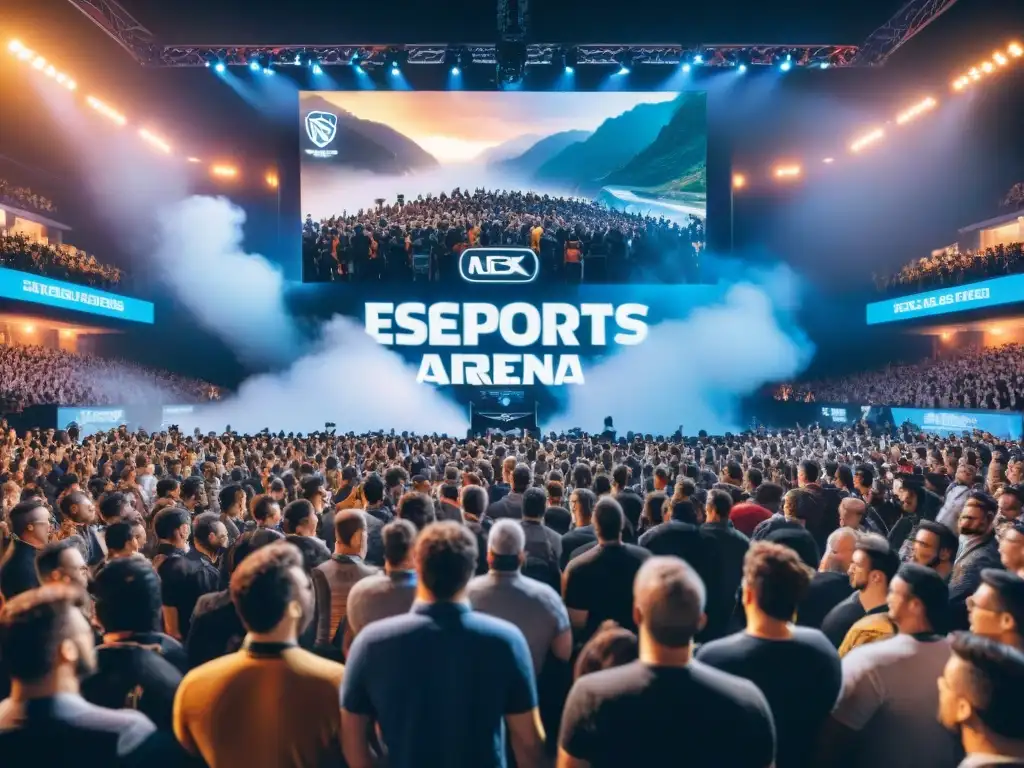 El frenesí de una competencia de eSports: público emocionado, jugadores concentrados, pantalla gigante