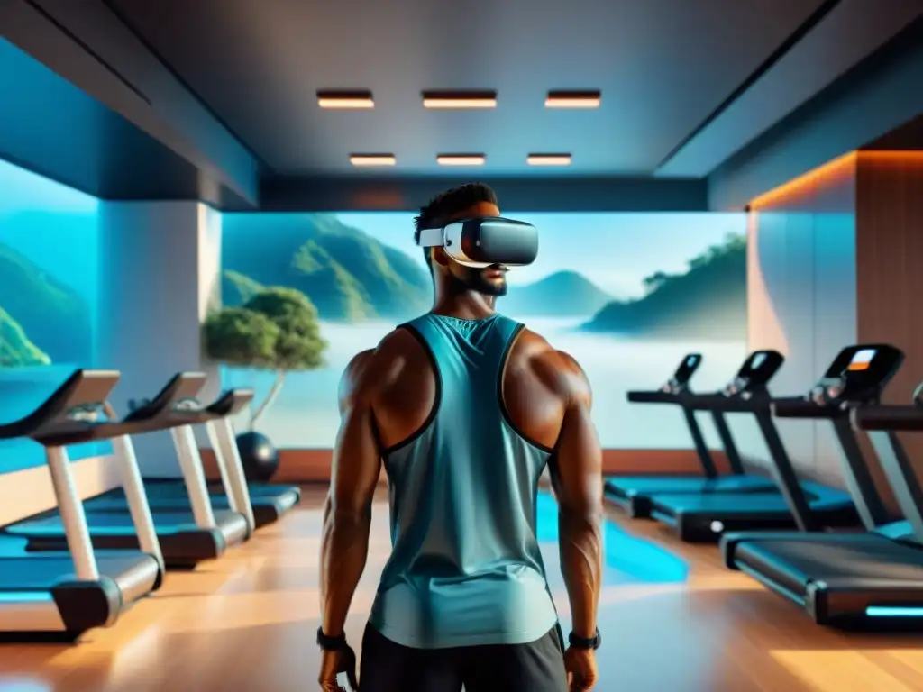 Un gimnasio futurista con tecnología de vanguardia en el fitness, monitores avanzados y actividad física innovadora