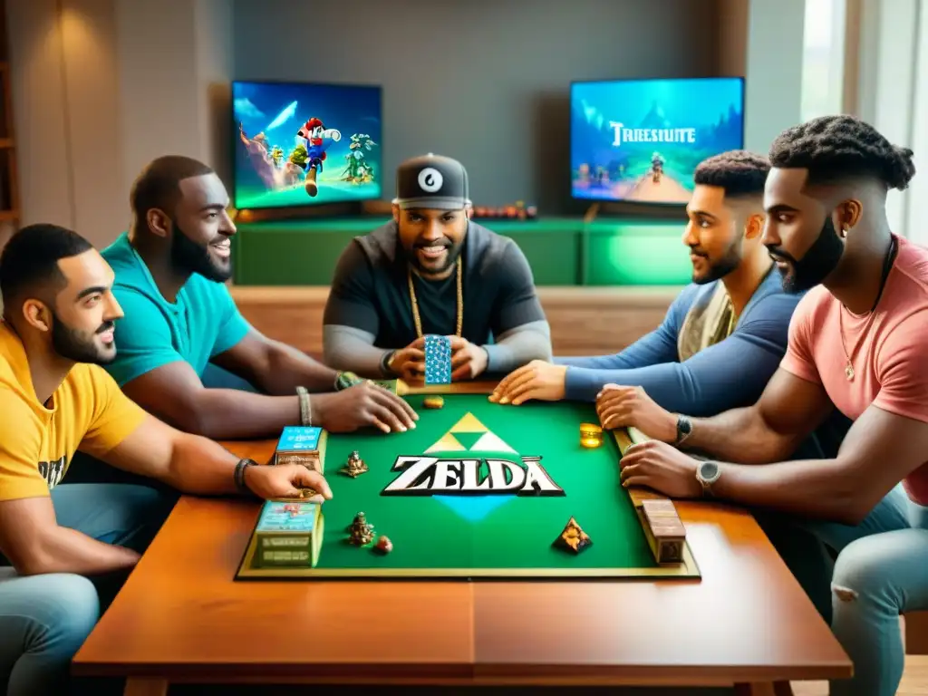 Un grupo de amigos disfruta de juegos de mesa inspirados en videojuegos como 'The Legend of Zelda', 'Super Mario Bros' y 'Fortnite'