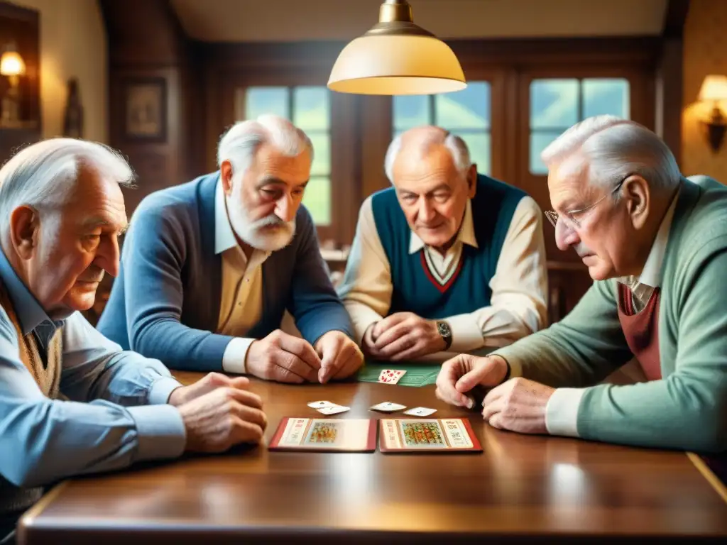 Un grupo de ancianos alemanes concentrados en una partida de Skat