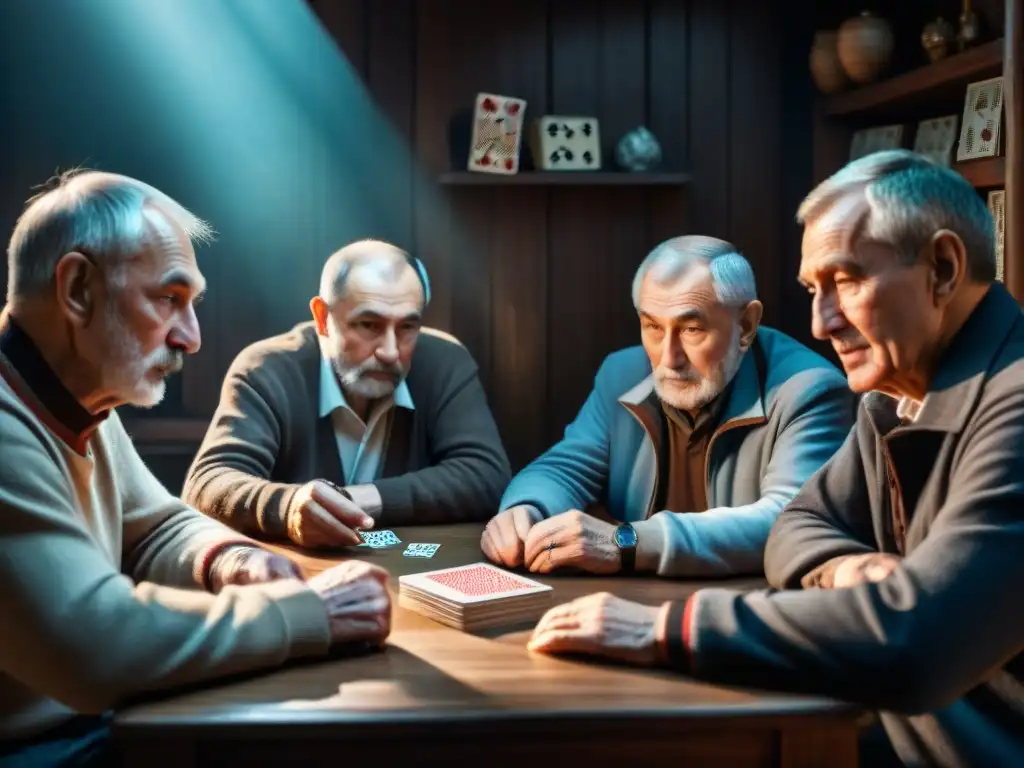 Un grupo de ancianos rusos juegan Durak en una habitación con historia del juego de cartas Durak