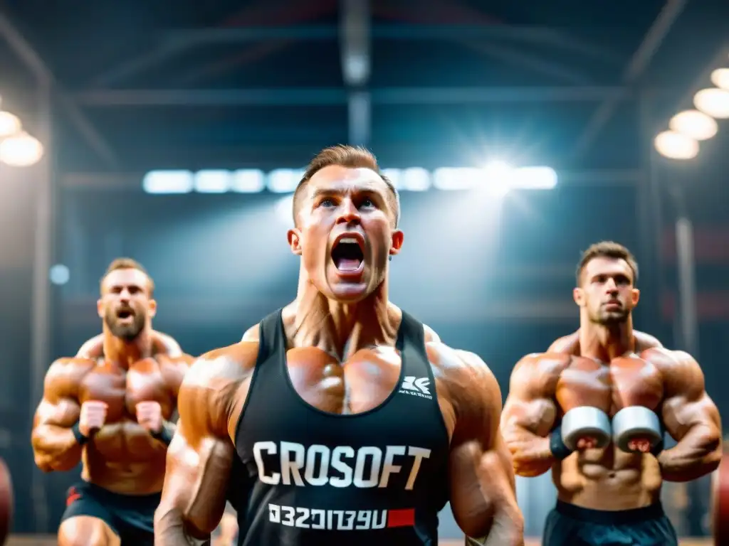 Grupo de atletas de Crossfit en Rusia, mostrando fuerza y determinación en un intenso entrenamiento en el box