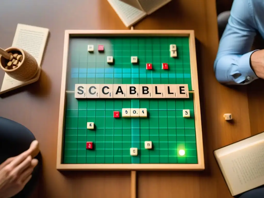 Grupo de campeones concentrados en estrategias durante torneo de Scrabble