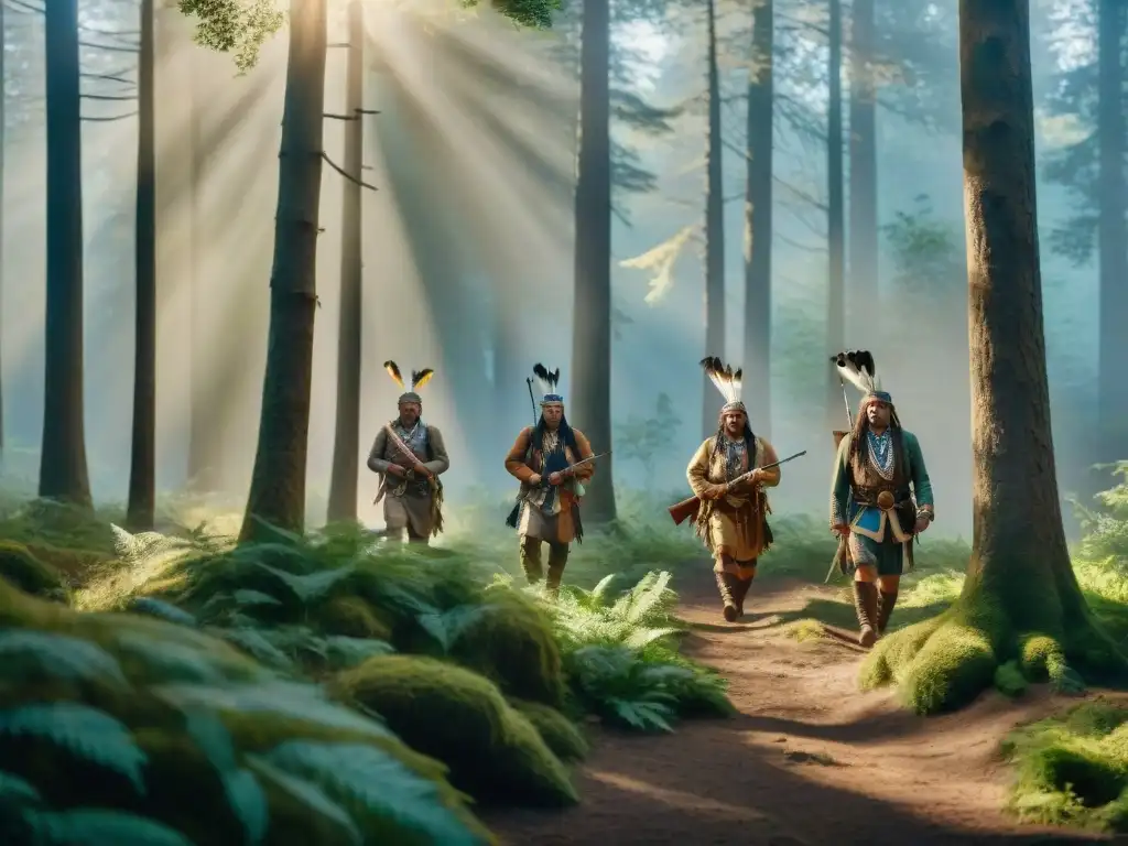 Grupo de cazadores nativos en la selva, con arcos en mano, concentrados en simulaciones de caza en tradiciones