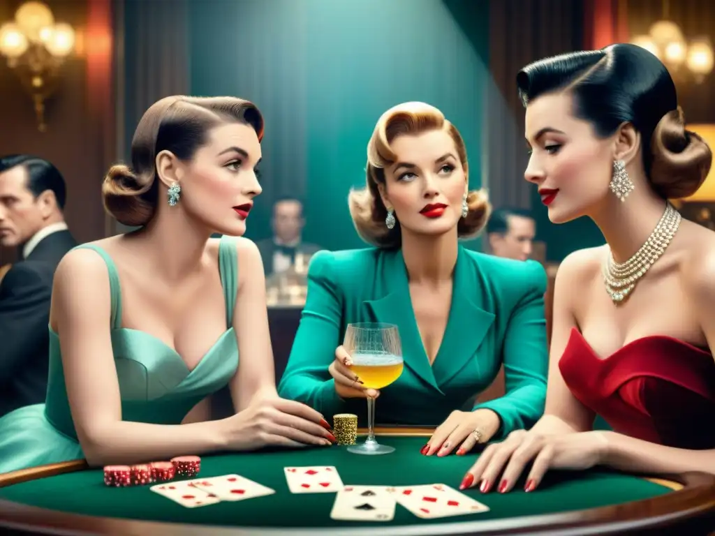 Grupo de celebridades icónicas de Hollywood de los años 50 jugando Gin Rummy en fiesta glamorosa