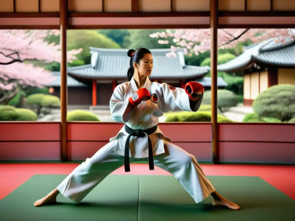 Grupo diverso de artistas marciales en un dojo tradicional en América Latina, capturando la historia del Karate en América