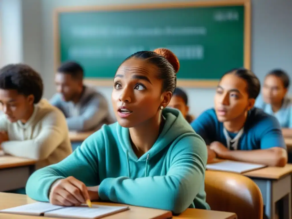 Grupo diverso de estudiantes disfrutando de juegos educativos tradicionales de matemáticas en un aula vibrante