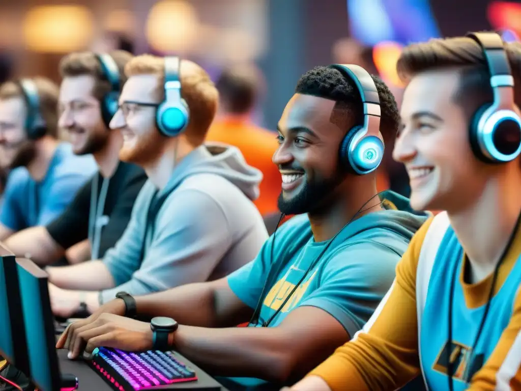 Un grupo diverso de gamers disfruta de una competencia amigable en un ambiente inclusivo