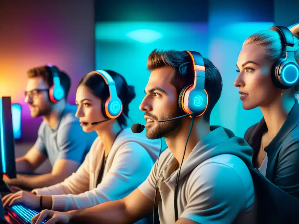 Grupo diverso de gamers concentrados en una intensa sesión de gaming online