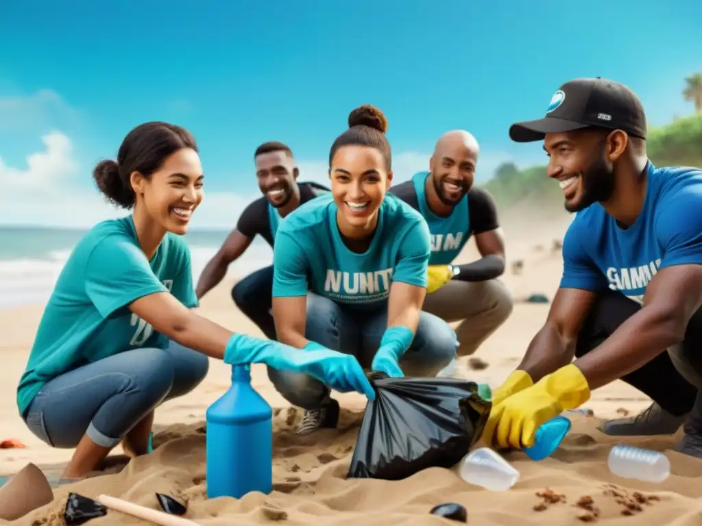 Un grupo diverso de gamers participa en la limpieza de la playa, mostrando unidad y compromiso con las causas ambientales