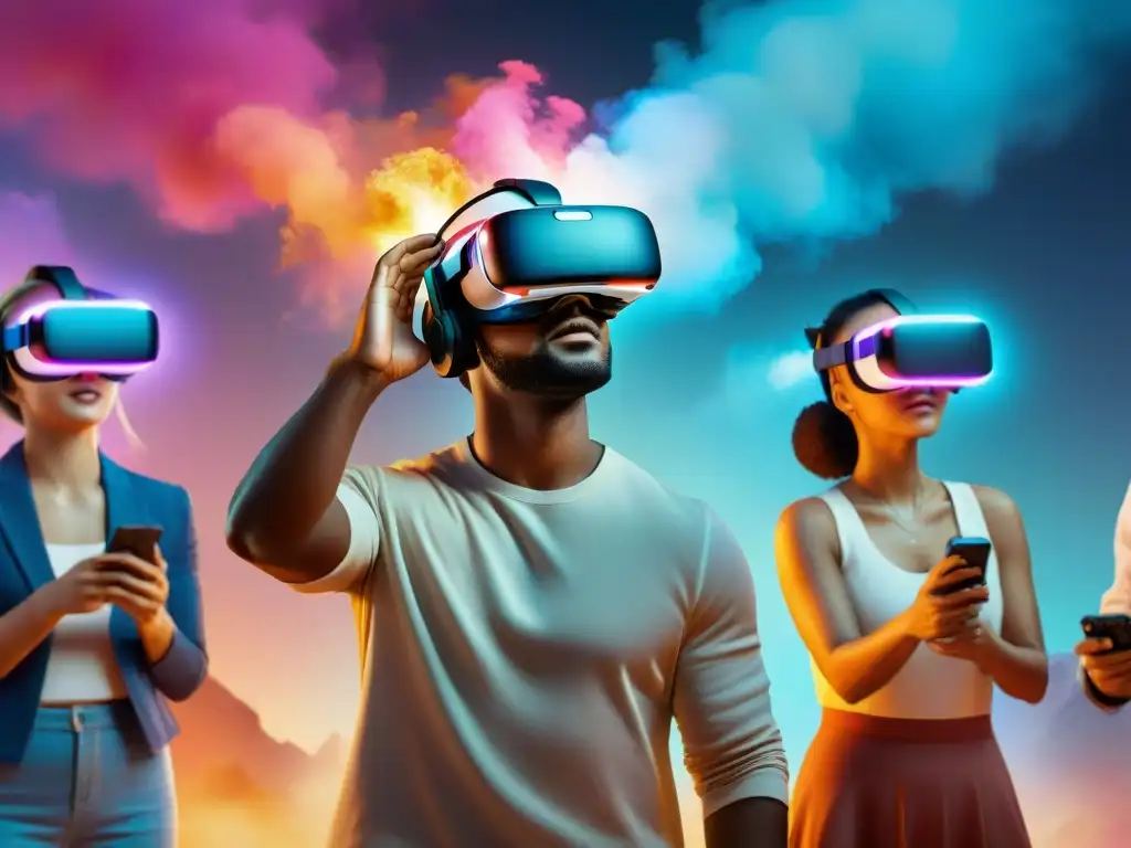 Un grupo diverso inmerso en la realidad virtual, fusionando juegos tradicionales con tecnología futurista