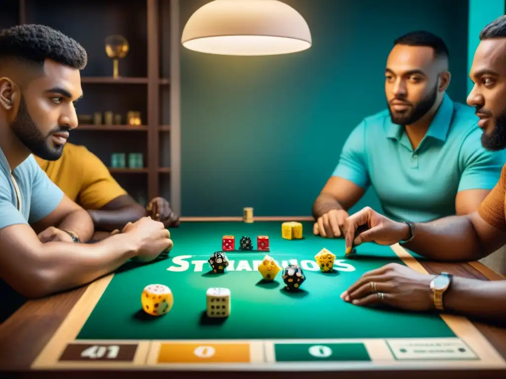 Épica partida de mesa inspirada en videojuegos Grupo diverso juega animadamente juego de mesa con influencia de videojuegos en ambiente acogedor