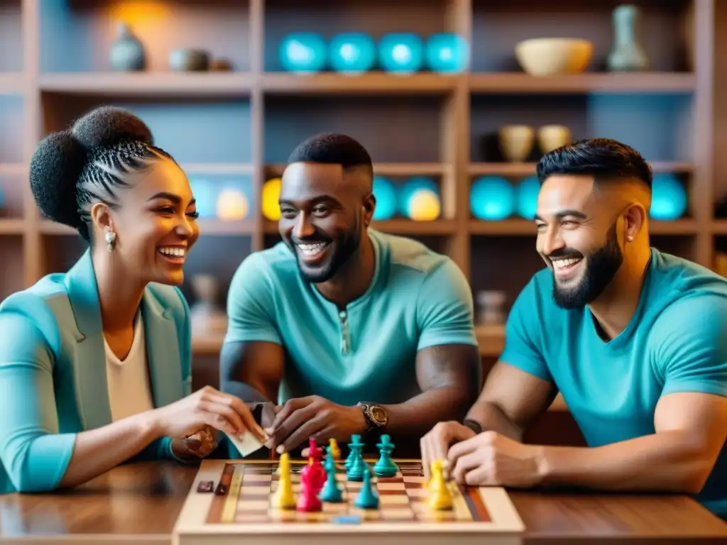 Grupo diverso disfrutando de juegos de mesa inclusivos diversidad en un ambiente cálido y acogedor