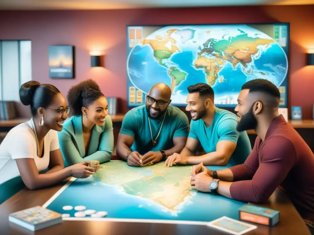 Épica global: rol en un mundo futuro interconectado Un grupo diverso de jugadores disfruta de un juego de rol globalización, inmersos en la historia y la camaradería