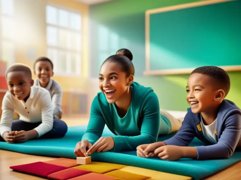 Grupo diverso de niños en el aula, jugando y aprendiendo con entusiasmo