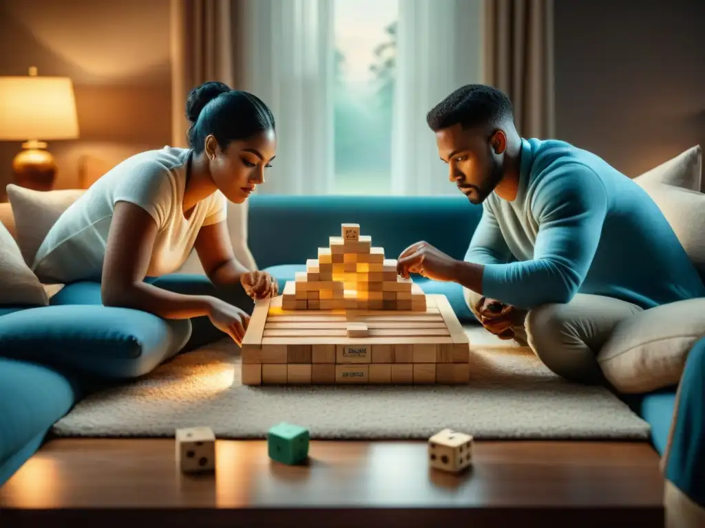 Prototipo original del juego Jenga: pruebas en sala acogedora en los 80 Grupo diverso prueba prototipo original del juego de Jenga en sala acogedora de los años 80