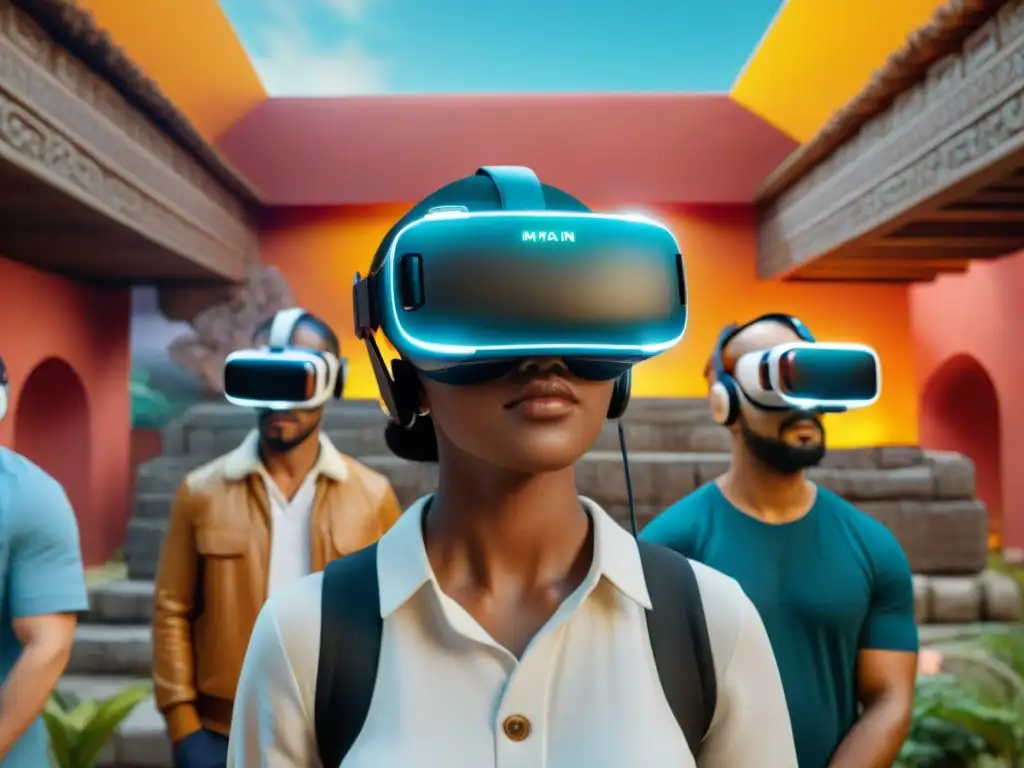 Un grupo diverso en Realidad virtual en juegos culturales explora un mundo virtual con elementos de distintas culturas