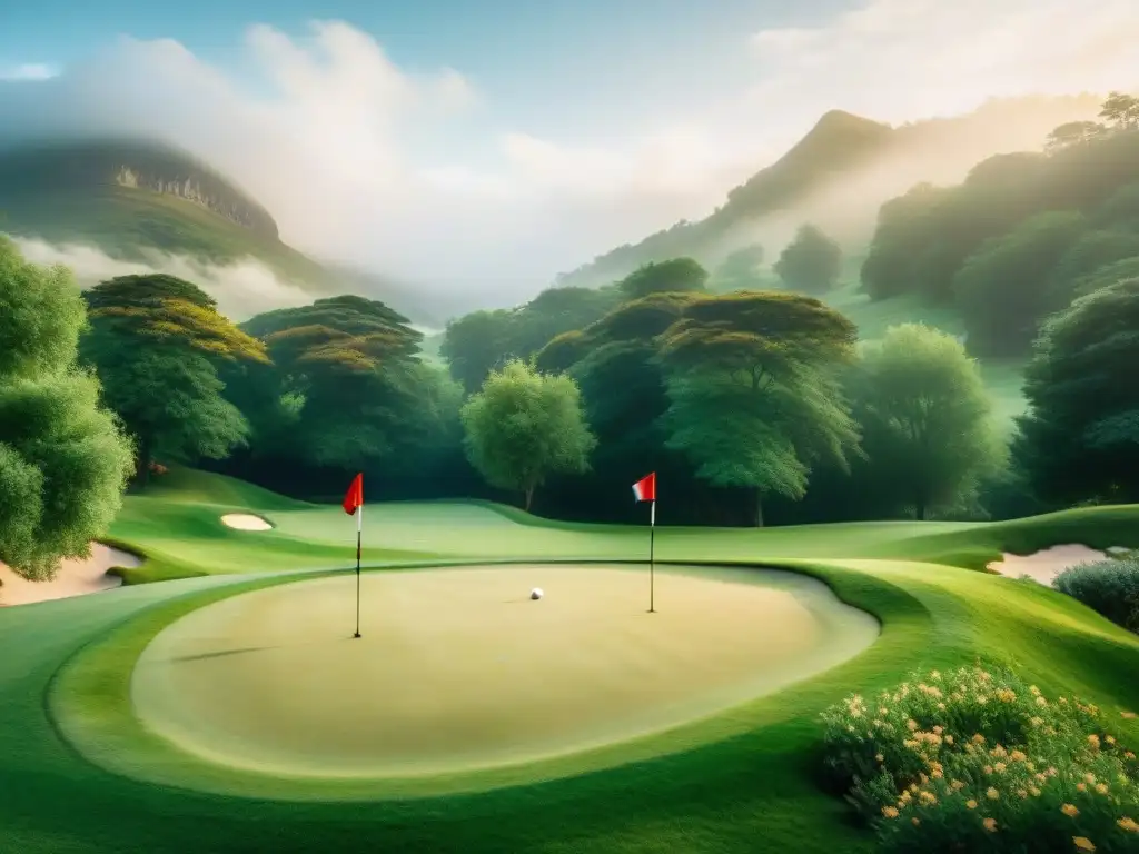 Grupo elegante jugando golf en un campo verde