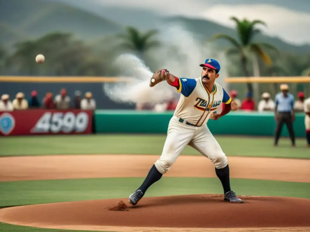 Grupo de hombres venezolanos en el siglo XX, jugando béisbol en un campo polvoriento