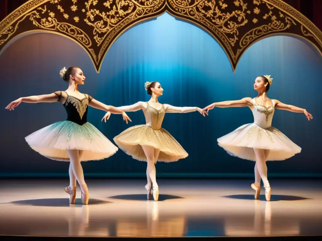 Grupo de jóvenes bailarines de ballet en trajes rusos, actuando con pasión en un escenario soleado