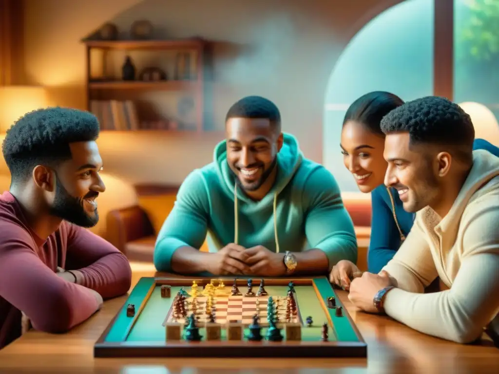Un grupo disfruta de juegos de mesa vintage en un ambiente cálido y acogedor