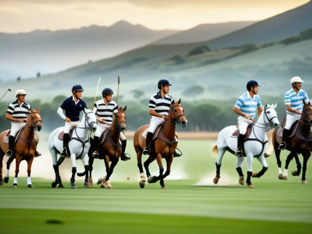 Grupo de jugadores de polo argentinos del siglo XX en elegante juego en campo