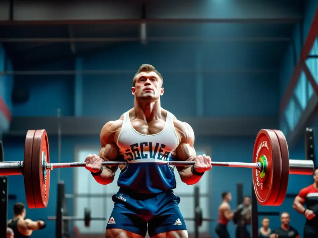 Grupo de levantadores de pesas rusos en un gimnasio tradicional, lleno de historia y tradición de levantamiento pesas de Rusia