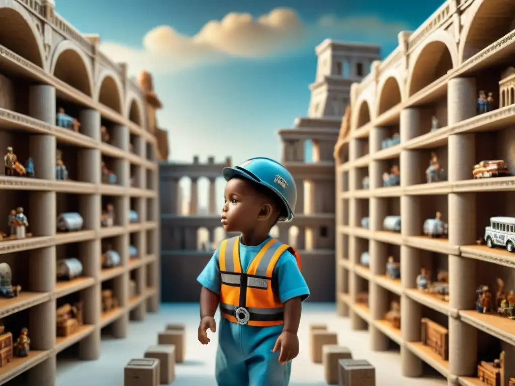 Un grupo de niños construyendo réplicas históricas con juegos de construcción históricos