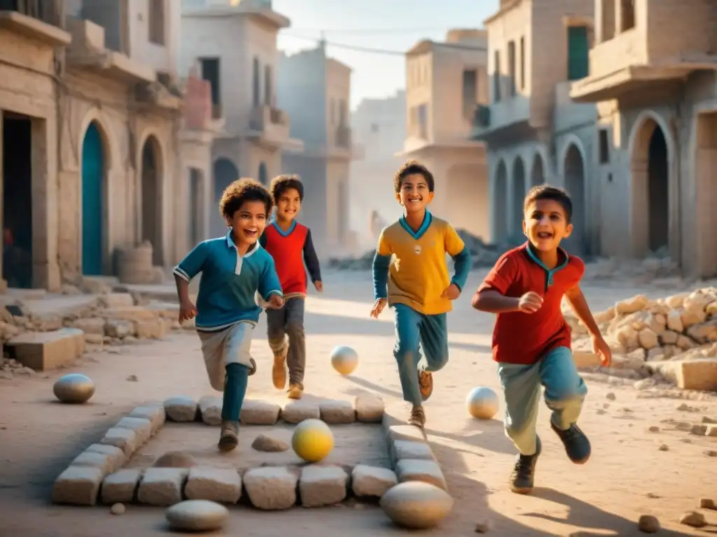 Ni la guerra puede apagar la alegría de los niños jugando juegos tradicionales en Oriente Medio