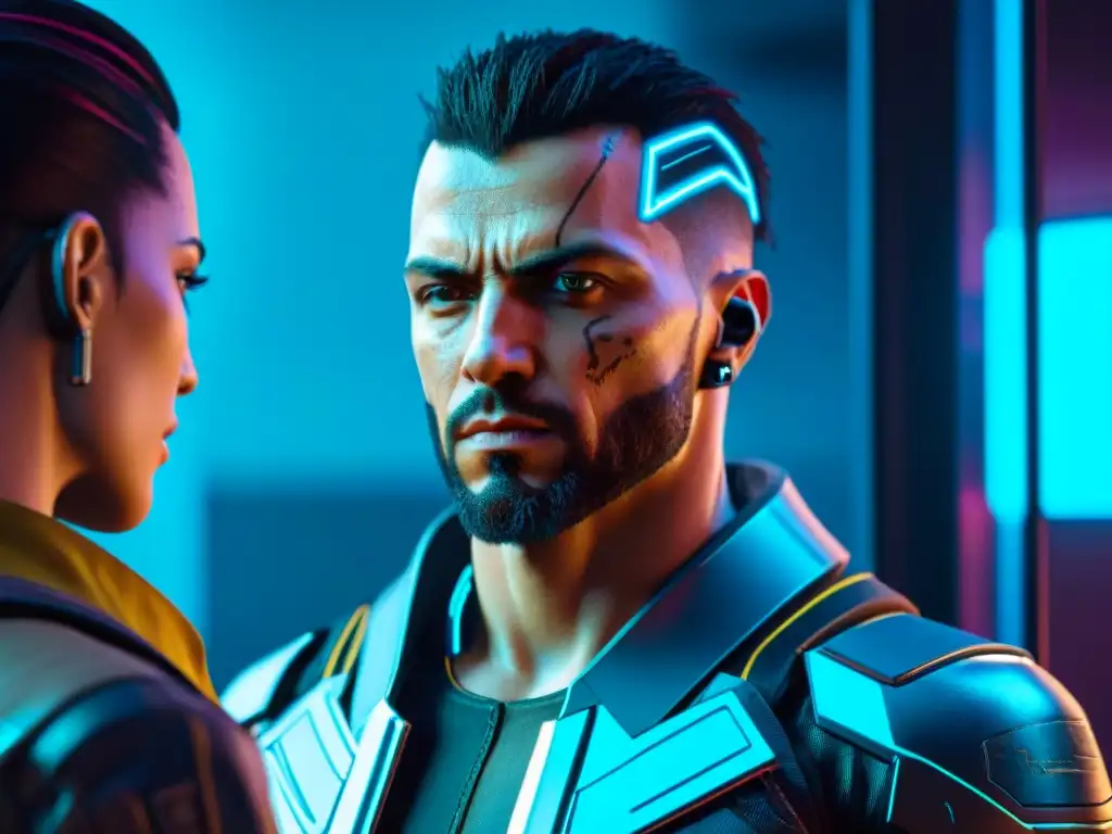 Un guerrero cibernético se ajusta frente al espejo, mostrando su evolución en Cyberpunk 2077