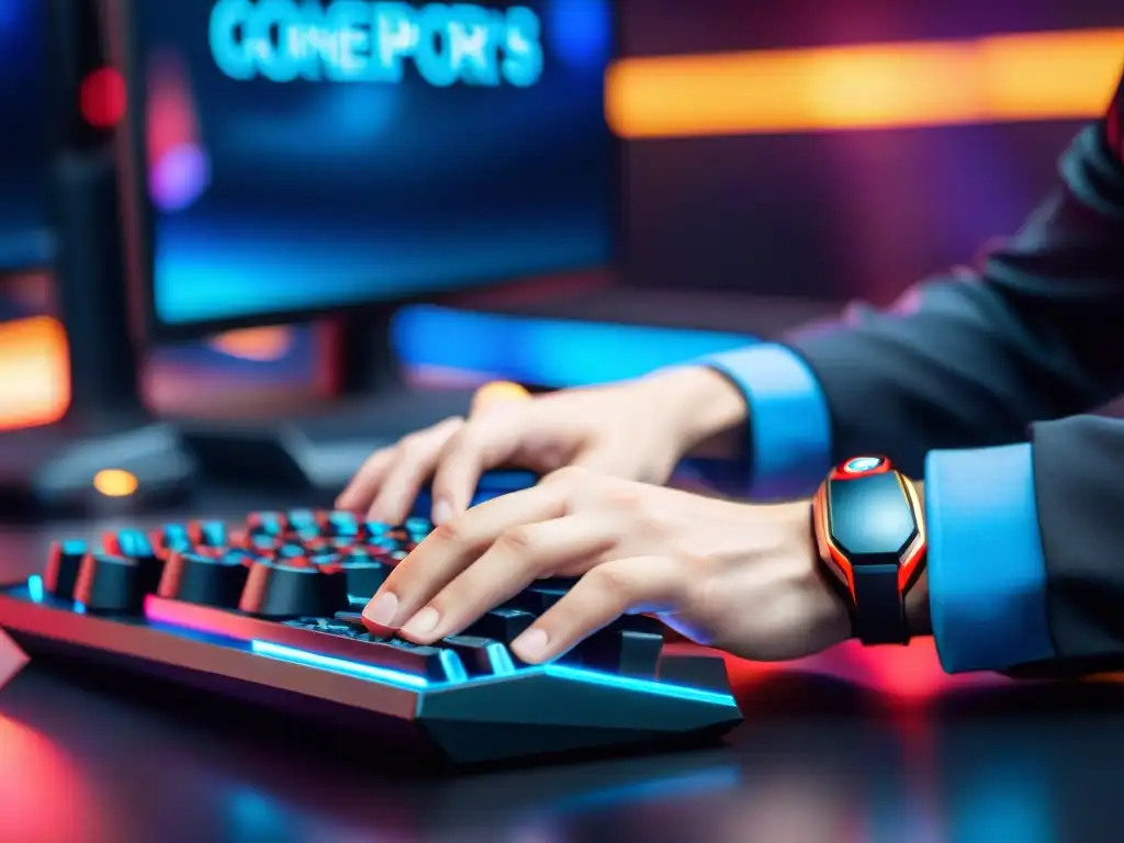 Las hábiles manos de un gamer profesional dominan un teclado y ratón durante una intensa competencia de esports