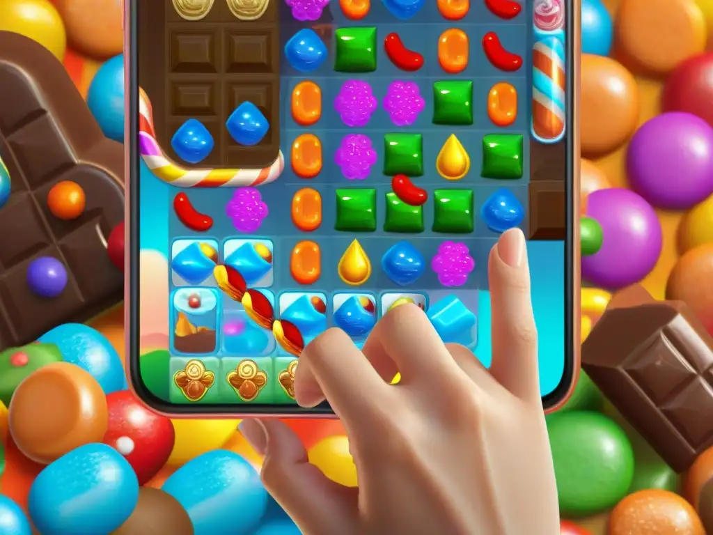 La historia del éxito de Candy Crush cobra vida en vibrantes filas de dulces en pantalla, reflejando la emoción del juego