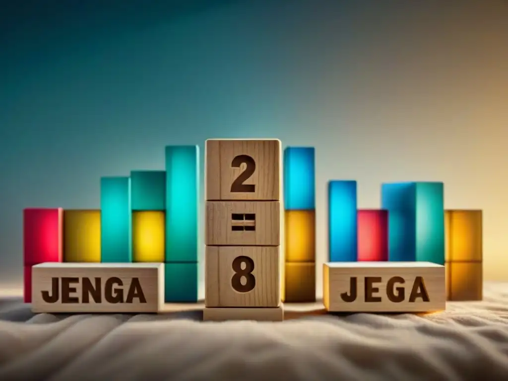 Evolución de Jenga: De madera a ediciones especiales Evocando la historia del juego de Jenga con bloques de madera originales de los años 80 hasta las ediciones modernas y temáticas