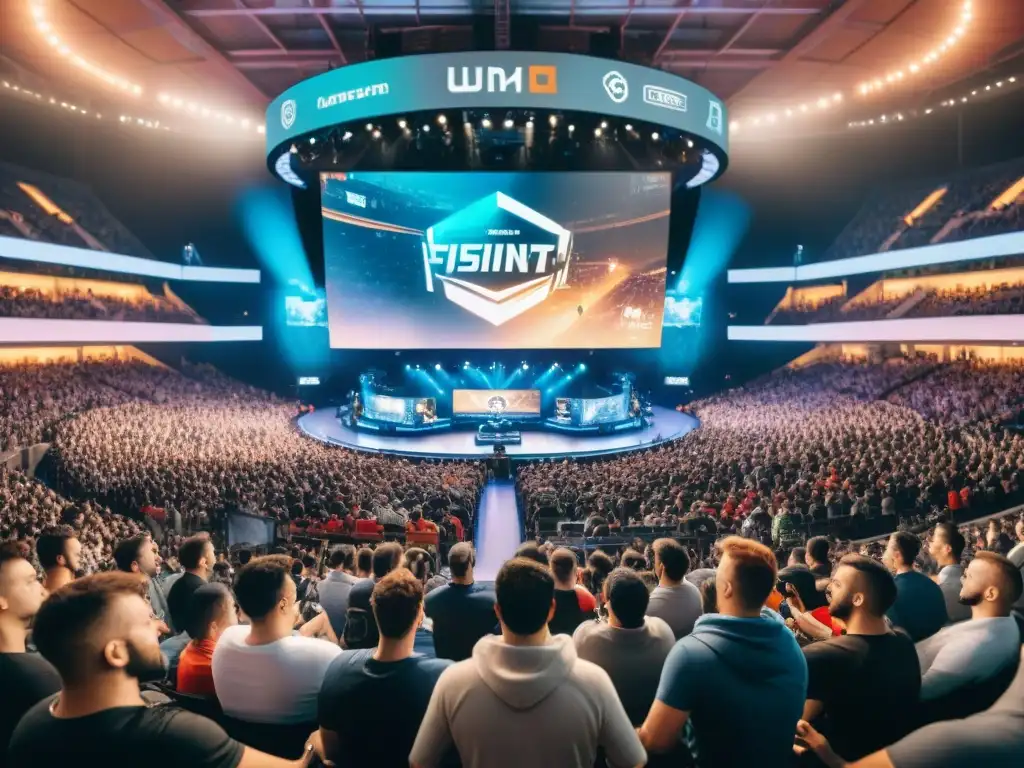 La historia de la evolución de los juegos deportivos y las culturas se refleja en un estadio lleno durante un torneo de esports